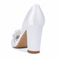 Closed Toe Block Heels Wedding Shoes Pearl Strap Bridal Chunky Pump Dress Shoes