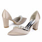 Closed Toe Block Heels Wedding Shoes Pearl Strap Bridal Chunky Pump Dress Shoes