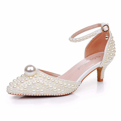 Closed Toe Wedding Shoes Pearls Detail Bridal Heels Prom Shoes