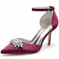 Closed Toe Wedding Shoes Satin Dress Heels Crystal Ankle Strap Pumps