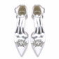 Closed Toe Wedding Shoes Satin Dress Heels Crystal Ankle Strap Pumps