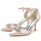 Closed Toe Wedding Shoes Satin Dress Heels Crystal Ankle Strap Pumps