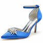 Closed Toe Wedding Shoes Satin Dress Heels Crystal Ankle Strap Pumps