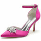 Closed Toe Wedding Shoes Satin Dress Heels Crystal Ankle Strap Pumps