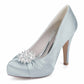 3.35" Closed Toe Wedding Shoes Satin Dress Heels Crystal Detail Event Pumps