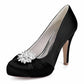 3.35" Closed Toe Wedding Shoes Satin Dress Heels Crystal Detail Event Pumps