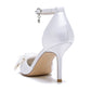 Closed Toe Wedding Shoes Satin Pearl Beads Ankle Strap Pump Bridal Heels