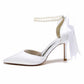 Closed Toe Wedding Shoes Satin Pearls Lace-Up Ankle Strap Bridal Heels