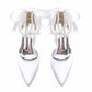 Closed Toe Wedding Shoes Satin Pearls Lace-Up Ankle Strap Bridal Heels