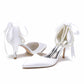 Closed Toe Wedding Shoes Satin Pearls Lace-Up Ankle Strap Bridal Heels