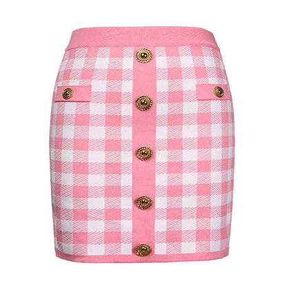 Checked Suit Chic Knit Crop Top+Short Skirt+Cardigan Coat Mini Dress Set