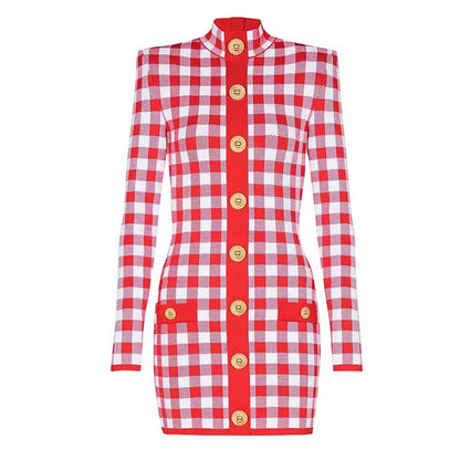 Checked Suit Chic Knit Crop Top+Short Skirt+Cardigan Coat Mini Dress Set