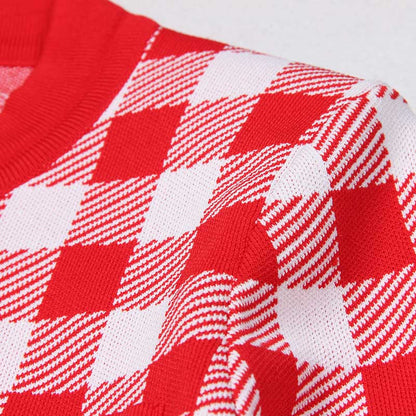 Checked Suit Chic Knit Crop Top+Short Skirt+Cardigan Coat Mini Dress Set