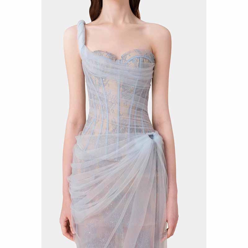 Corset Mesh Corset Slip Lace Dress – Elegant Semi-Formal Dress