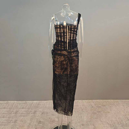 Corset Mesh Corset Slip Lace Dress – Elegant Semi-Formal Dress