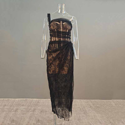 Corset Mesh Corset Slip Lace Dress – Elegant Semi-Formal Dress