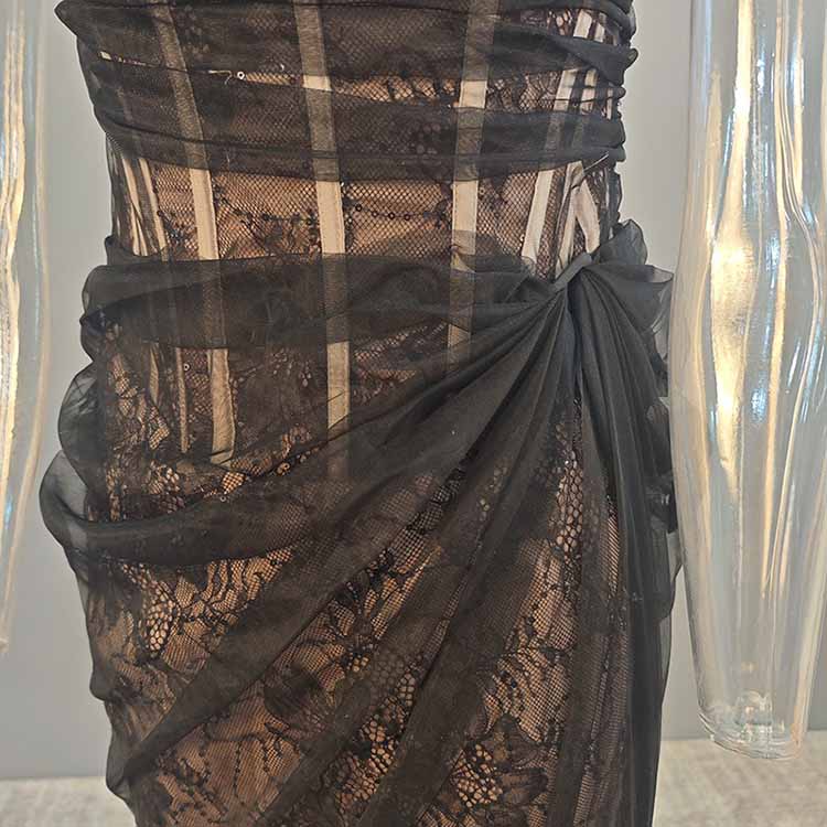 Corset Mesh Corset Slip Lace Dress – Elegant Semi-Formal Dress