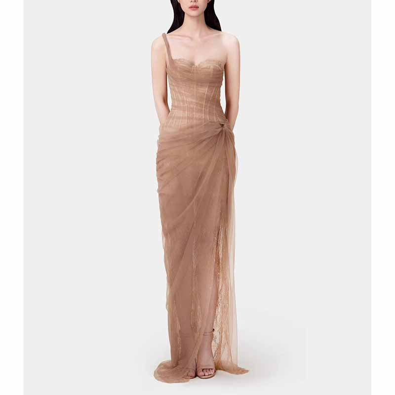 Corset Mesh Corset Slip Lace Dress – Elegant Semi-Formal Dress