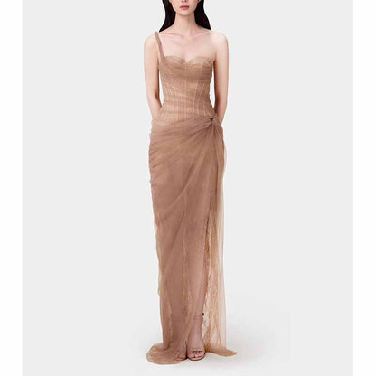 Corset Mesh Corset Slip Lace Dress – Elegant Semi-Formal Dress