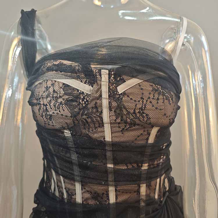 Corset Mesh Corset Slip Lace Dress – Elegant Semi-Formal Dress