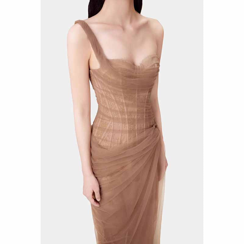 Corset Mesh Corset Slip Lace Dress – Elegant Semi-Formal Dress