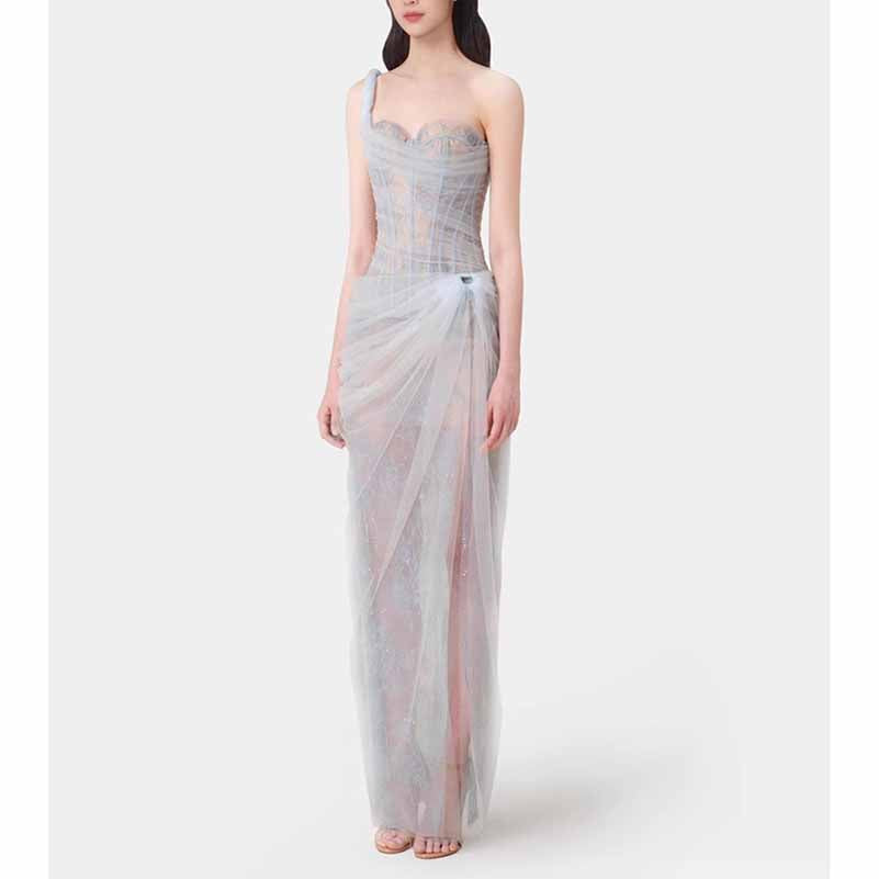 Corset Mesh Corset Slip Lace Dress – Elegant Semi-Formal Dress