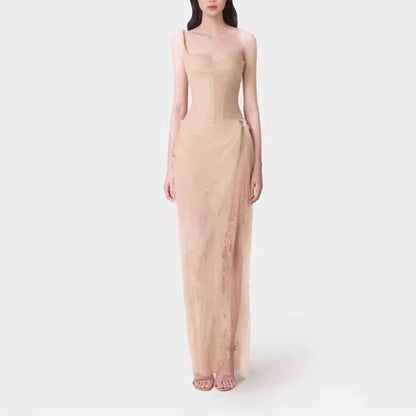 Corset Mesh Corset Slip Lace Dress – Elegant Semi-Formal Dress