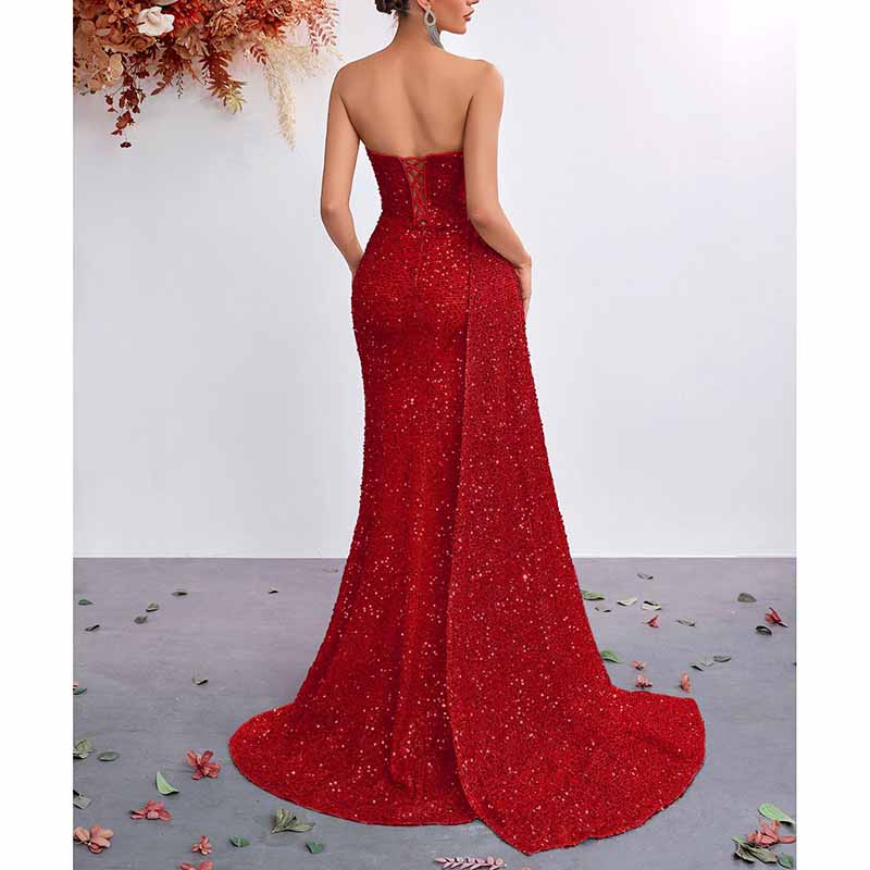 Sequin Prom Dress Sweetheart High-Split Formal Gown