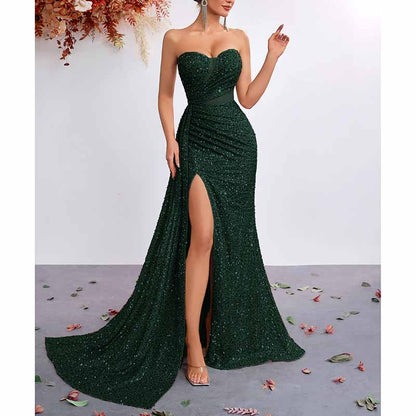 Sequin Prom Dress Sweetheart High-Split Formal Gown