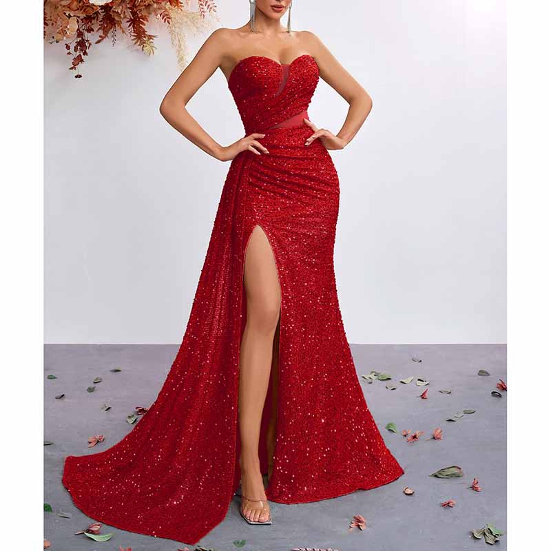 Sequin Prom Dress Sweetheart High-Split Formal Gown