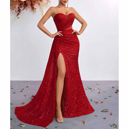 Sequin Prom Dress Sweetheart High-Split Formal Gown