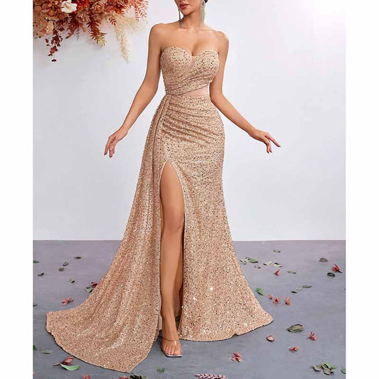 Sequin Prom Dress Sweetheart High-Split Formal Gown