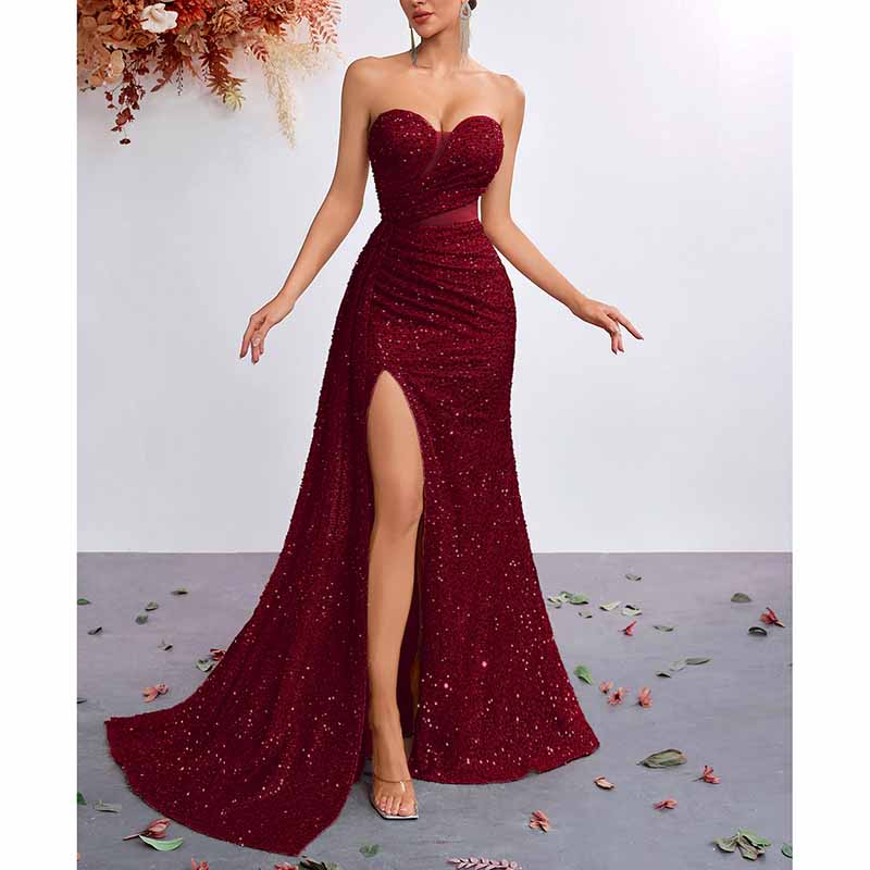Sequin Prom Dress Sweetheart High-Split Formal Gown