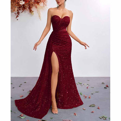 Sequin Prom Dress Sweetheart High-Split Formal Gown