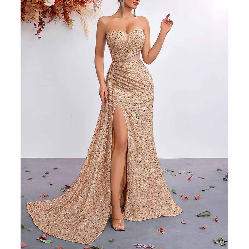Sequin Prom Dress Sweetheart High-Split Formal Gown