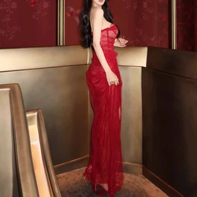 Corset Mesh Corset Slip Lace Dress – Elegant Semi-Formal Dress