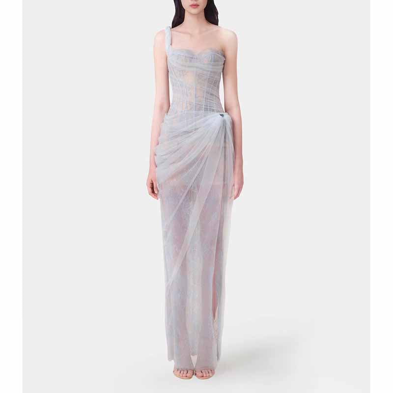 Corset Mesh Corset Slip Lace Dress – Elegant Semi-Formal Dress