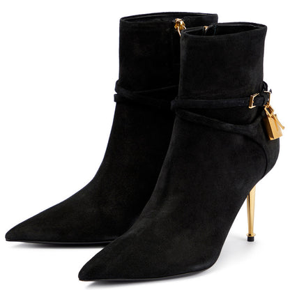 Croc Embossed Ankle Boots with Buckle & Stiletto Heels