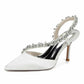 3.35" Cross Crystal Strap Wedding Shoes Satin Bridal Heels