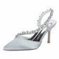 3.35" Cross Crystal Strap Wedding Shoes Satin Bridal Heels