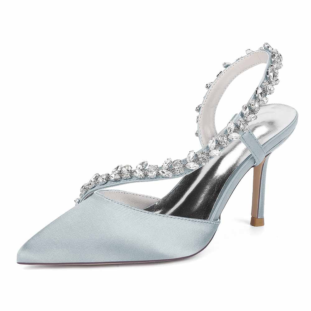 3.35" Cross Crystal Strap Wedding Shoes Satin Bridal Heels