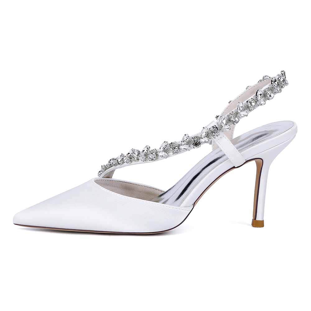 3.35" Cross Crystal Strap Wedding Shoes Satin Bridal Heels