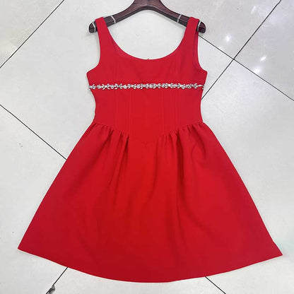 Crystal-Embellished Square-Neck Sleeveless Mini Dress