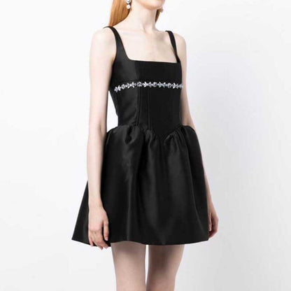 Crystal-Embellished Square-Neck Sleeveless Mini Dress