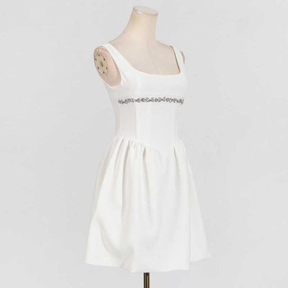 Crystal-Embellished Square-Neck Sleeveless Mini Dress