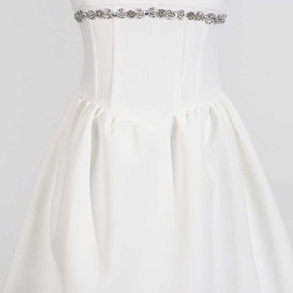 Crystal-Embellished Square-Neck Sleeveless Mini Dress