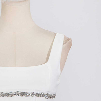 Crystal-Embellished Square-Neck Sleeveless Mini Dress