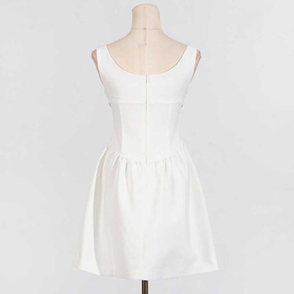 Crystal-Embellished Square-Neck Sleeveless Mini Dress