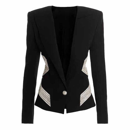 Crystal Beaded Blazer Single Breasted Jacket