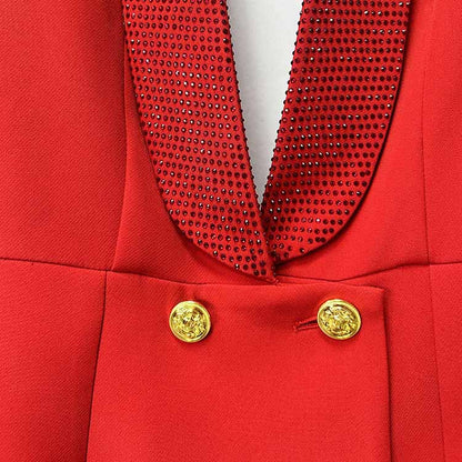 Crystal Embellished Jacket Tunic Spliced Button Diamond Blazer